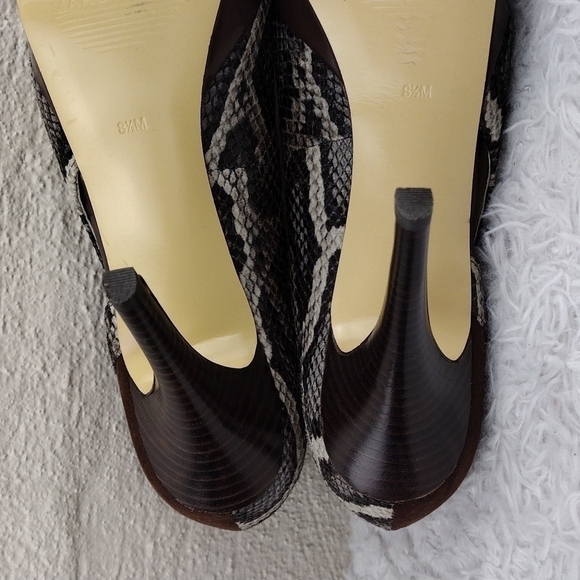 Marc Fisher Tumble Brown Suede Snakeskin Open Toe Slip On Stiletto High Heels - Picture 8 of 16